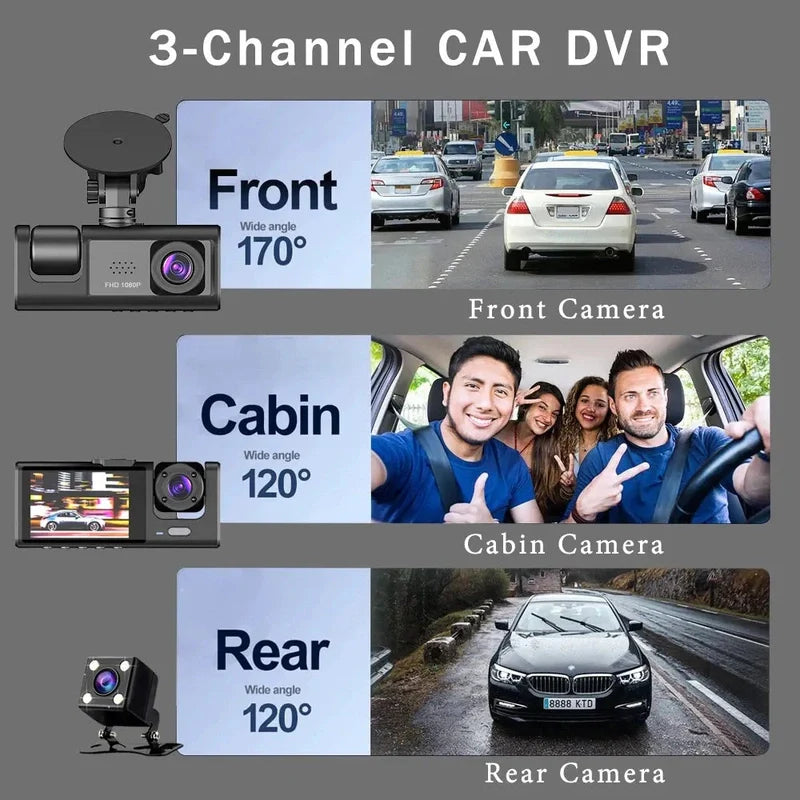 Frendorf | DriveGuard 1080P TriCam | Auto Dashcam | Drei Kameras | 24U Parküberwachung