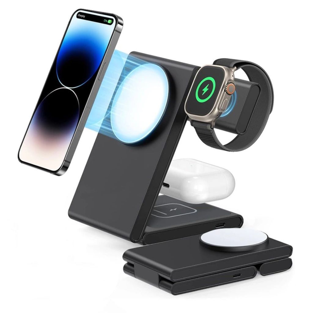 Frendorf | 3-in-1 Kompaktladegerät – Kabelloses Ladegerät für iPhone, Apple Watch und AirPods