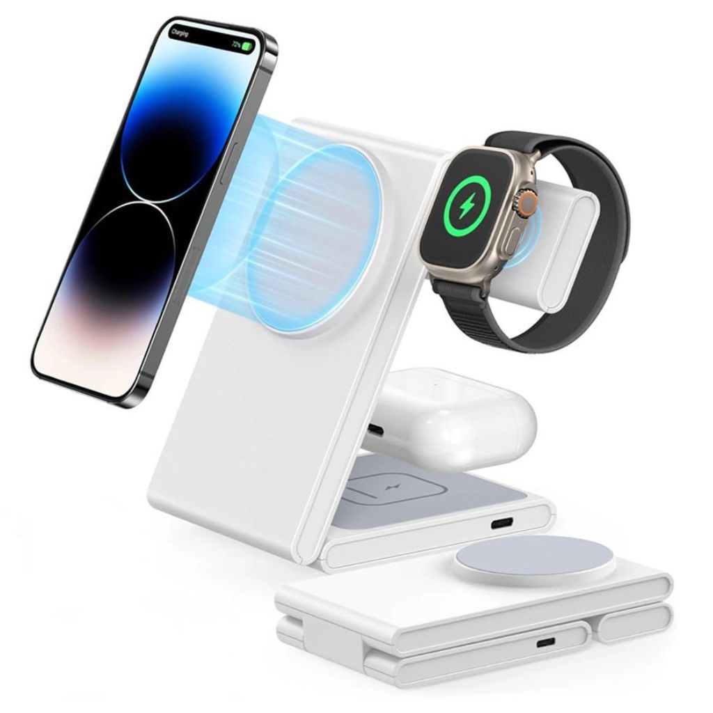 Frendorf | 3-in-1 Kompaktladegerät – Kabelloses Ladegerät für iPhone, Apple Watch und AirPods