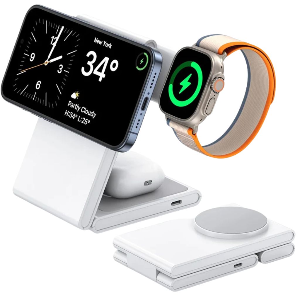 Frendorf | 3-in-1 Kompaktladegerät – Kabelloses Ladegerät für iPhone, Apple Watch und AirPods