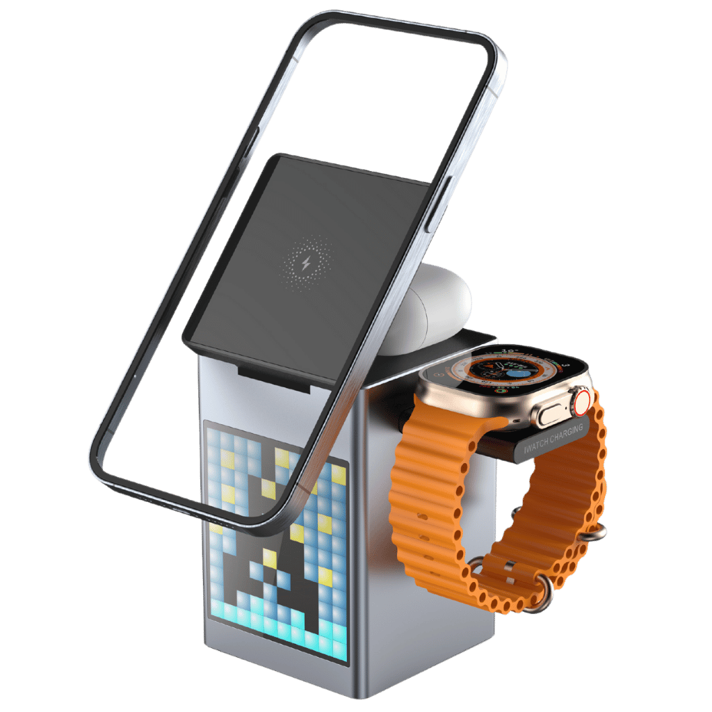 Frendorf | 3 in 1 Magnetischer Ladegerät mit Wecker & Bluetooth-Lautsprecher für Apple