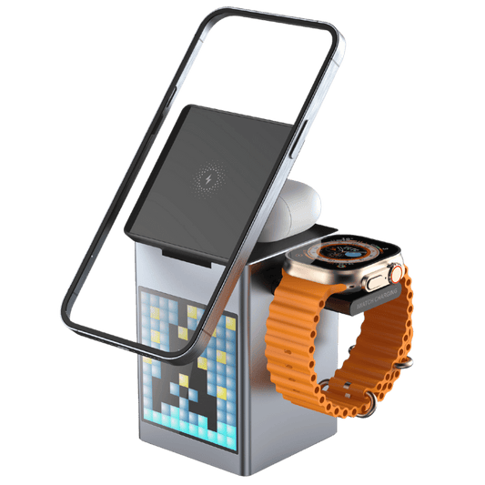 Frendorf | 3 in 1 Magnetischer Ladegerät mit Wecker & Bluetooth-Lautsprecher für Apple