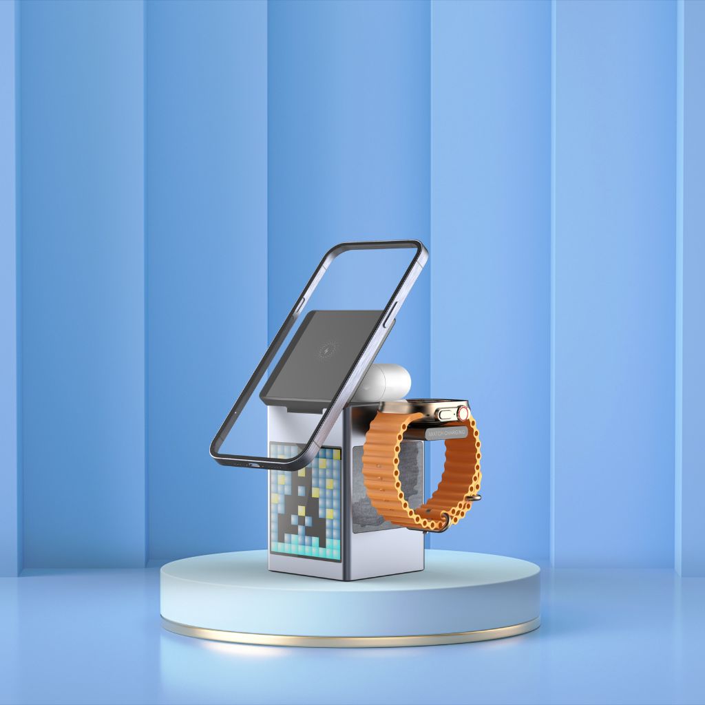 Frendorf | 3 in 1 Magnetisches Ladegerät mit Wecker & Bluetooth Lautsprecher für Apple