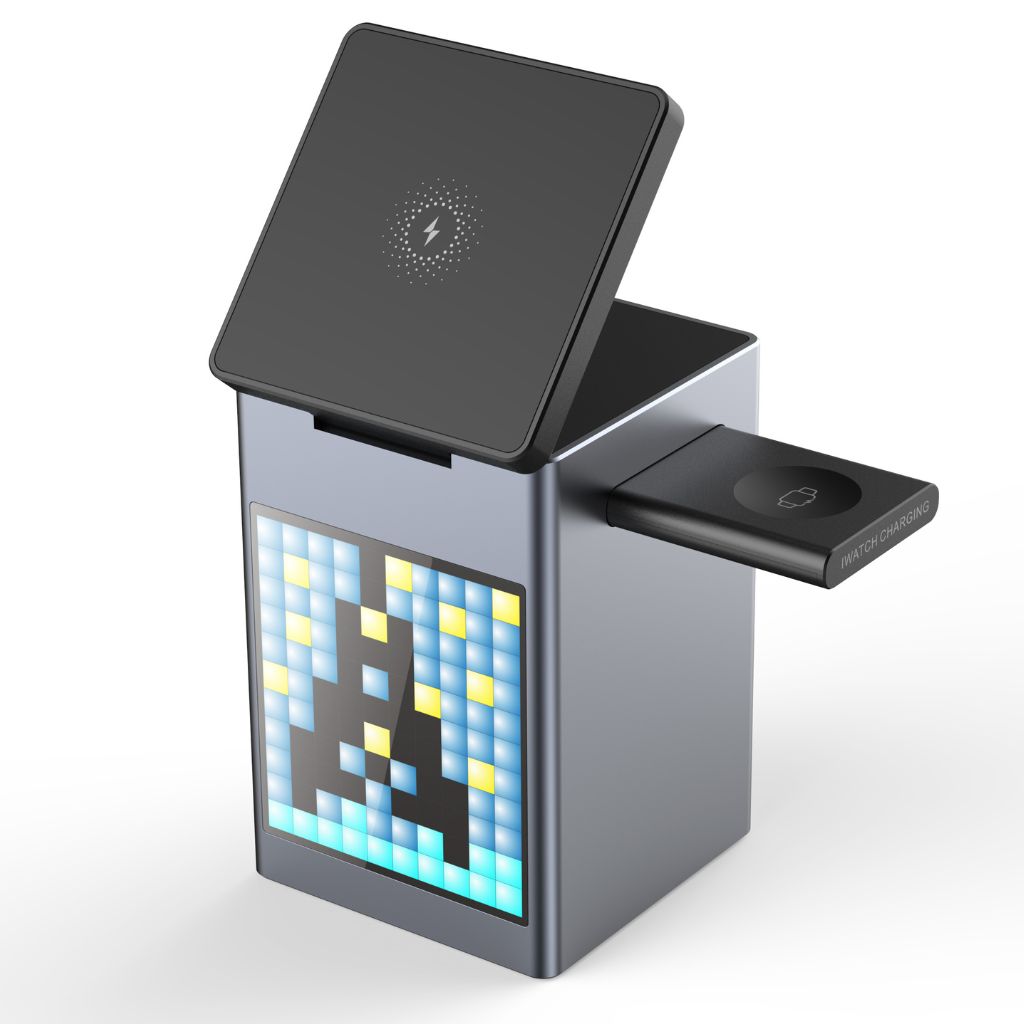 Frendorf | 3 in 1 Magnetischer Ladegerät mit Wecker & Bluetooth-Lautsprecher für Apple