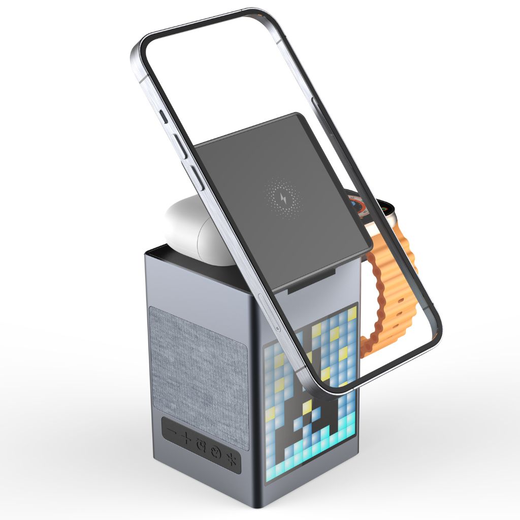 Frendorf | 3 in 1 Magnetischer Ladegerät mit Wecker & Bluetooth-Lautsprecher für Apple