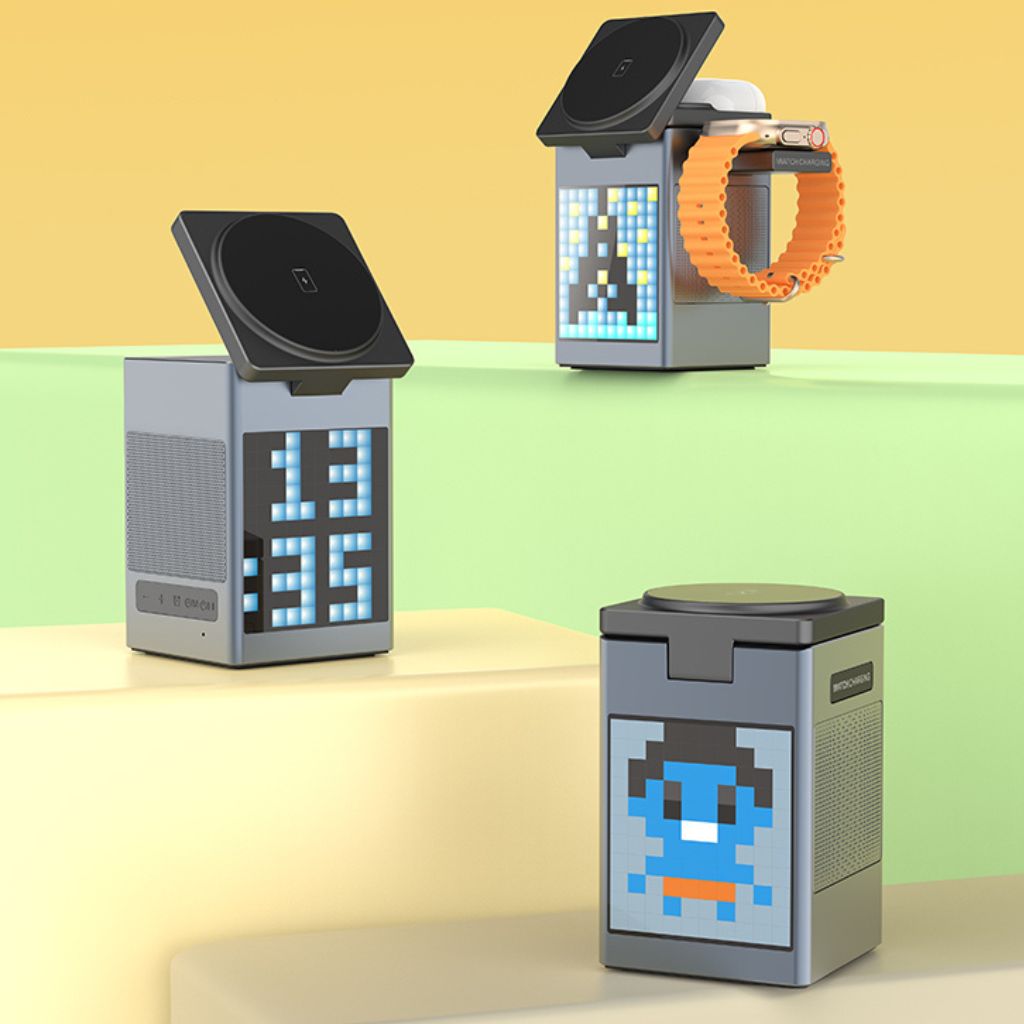 Frendorf | 3 in 1 Magnetischer Ladegerät mit Wecker & Bluetooth-Lautsprecher für Apple