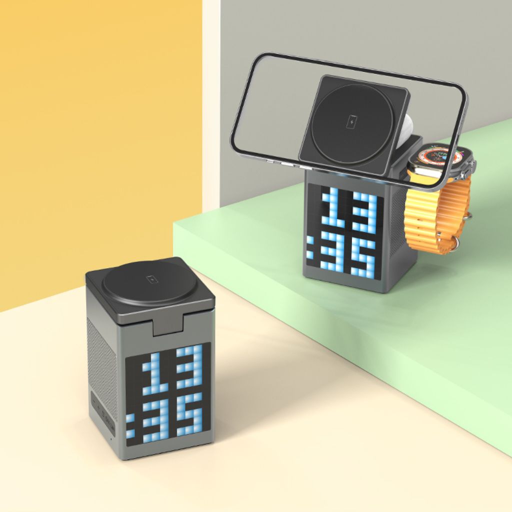 Frendorf | 3 in 1 Magnetischer Ladegerät mit Wecker & Bluetooth-Lautsprecher für Apple