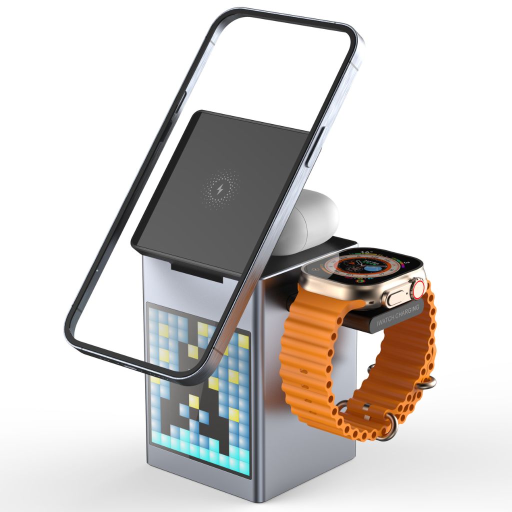 Frendorf | 3 in 1 Magnetisches Ladegerät mit Wecker & Bluetooth Lautsprecher für Apple