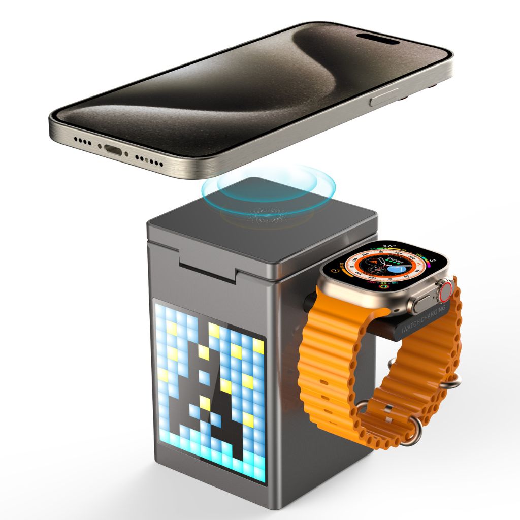 Frendorf | 3 in 1 Magnetischer Ladegerät mit Wecker & Bluetooth-Lautsprecher für Apple