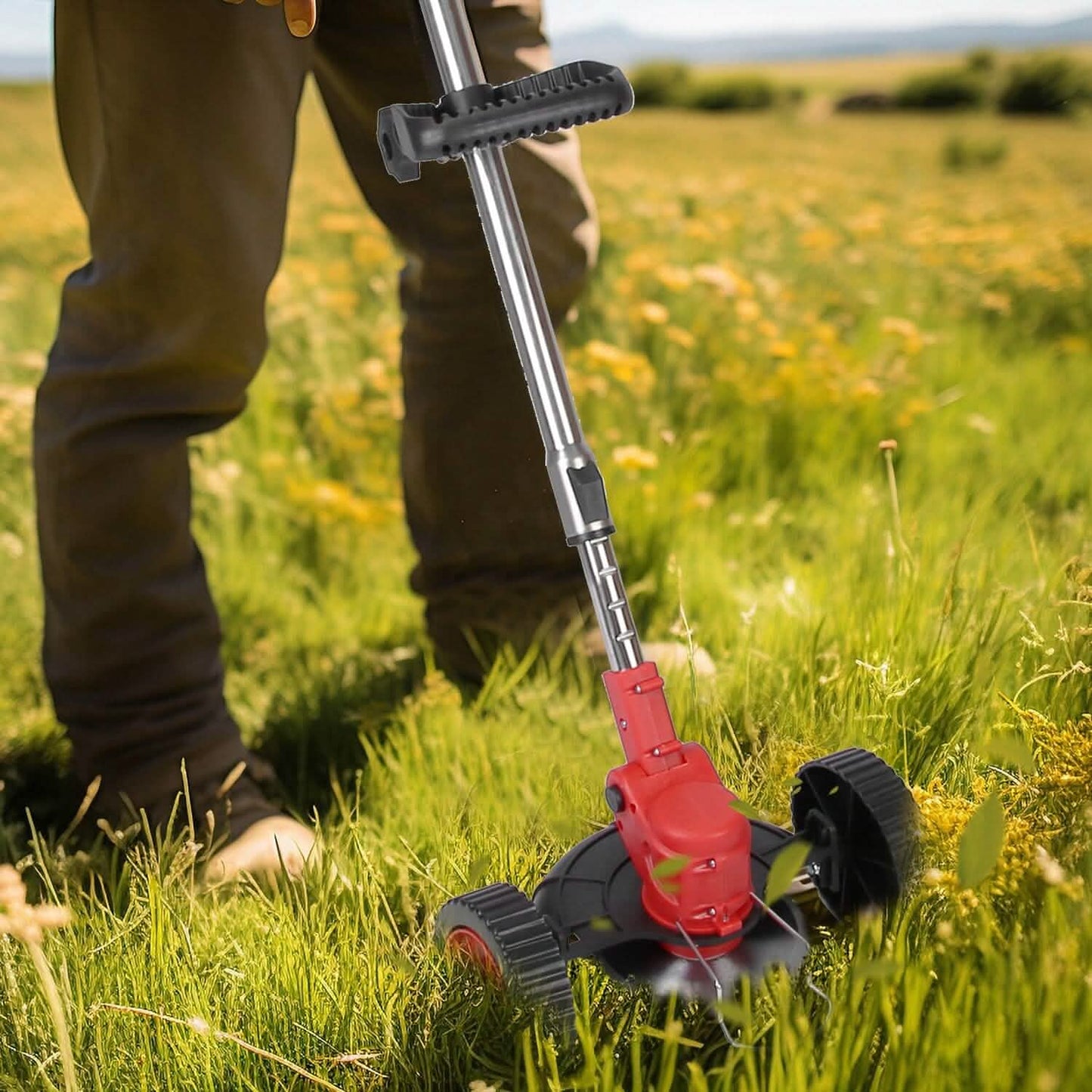 Frendorf | 3-in-1 Elektrischer Kabelloser Rasenmäher Akku-betriebener Grasschneider mit Rädern Verstellbarer Kopf mit 2 Stück 2500mAh Batterien