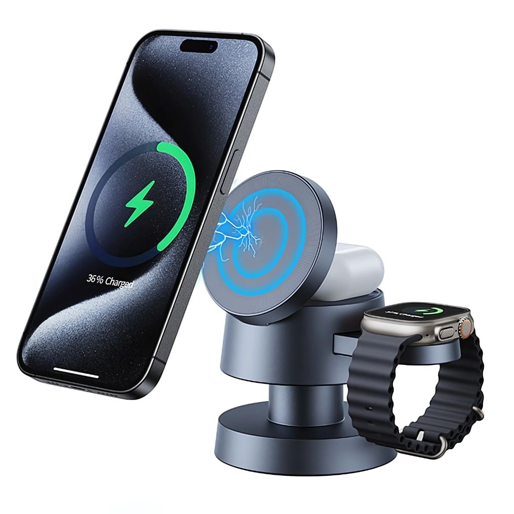 Frendorf | 3-in-1 Magnetisches Wireless Charger mit Umgebungslicht – Für iPhone 16 Pro Max, Apple Watch Ultra 2 & AirPods Pro