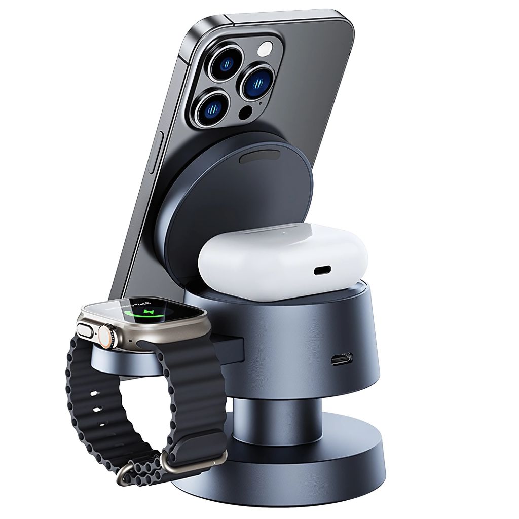 Frendorf | 3-in-1 Magnetisches Wireless Charger mit Umgebungslicht – Für iPhone 16 Pro Max, Apple Watch Ultra 2 & AirPods Pro