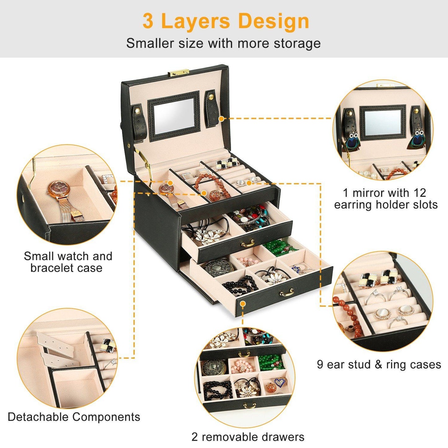 Frendorf | 3-Schichten Schmuckkasten Organizer