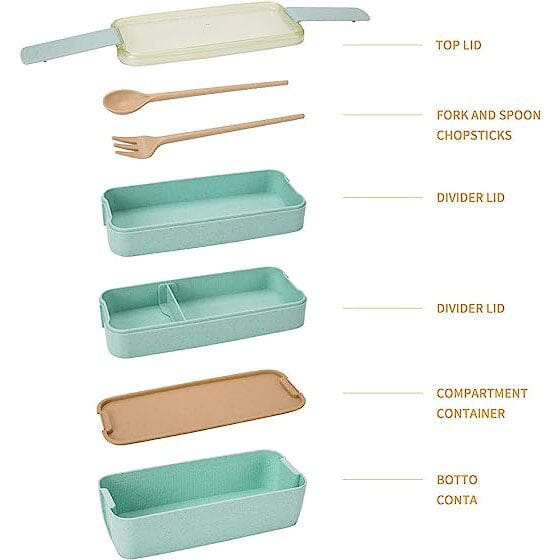 Frendorf | 3-Lag stapelbare Bento-Box Japanisches Lunchbox-Set mit Löffel & Gabel