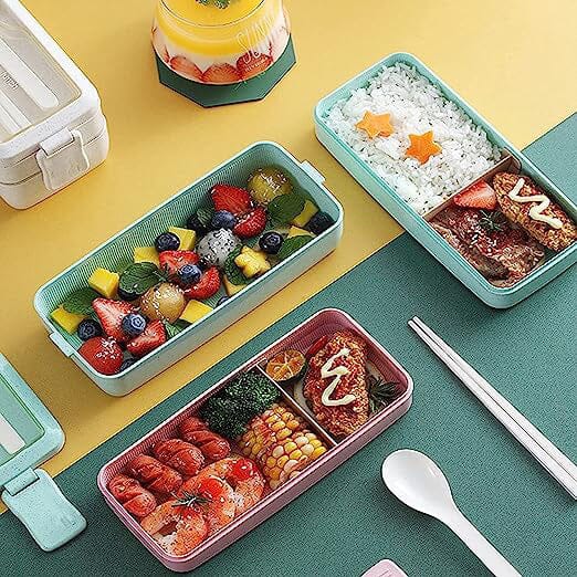 Frendorf | 3-Lag stapelbare Bento-Box Japanisches Lunchbox-Set mit Löffel & Gabel