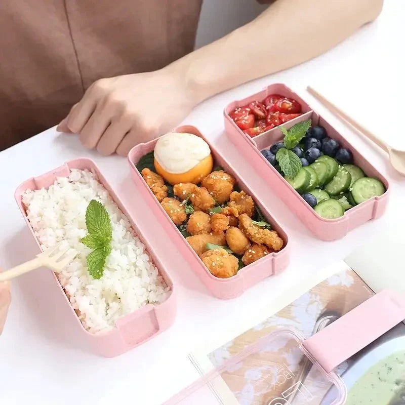 Frendorf | 3-Lag stapelbare Bento-Box Japanisches Lunchbox-Set mit Löffel & Gabel