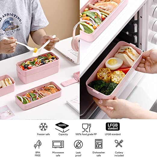 Frendorf | 3-Lag stapelbare Bento-Box Japanisches Lunchbox-Set mit Löffel & Gabel