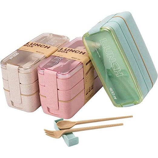 Frendorf | 3-Lag stapelbare Bento-Box Japanisches Lunchbox-Set mit Löffel & Gabel