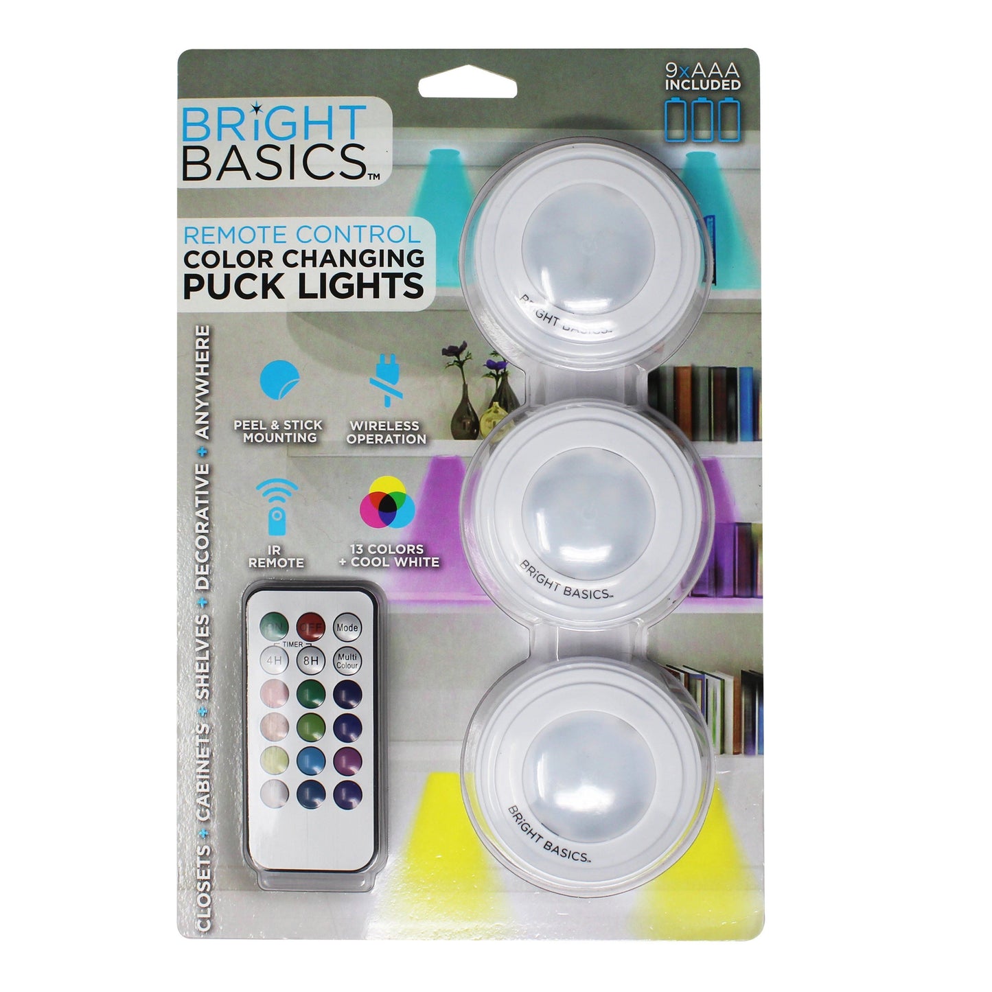 Frendorf | 3er-Pack: Helle Basics Farbwechselnde Drahtlose LED-Pucklichter mit Fernbedienung