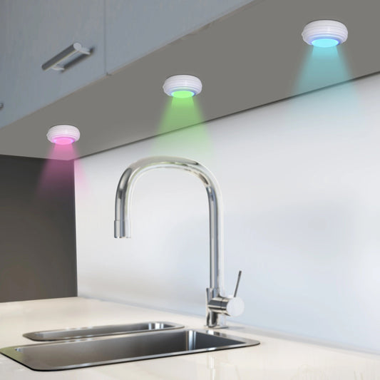 Frendorf | 3er-Pack: Helle Basics Farbwechselnde Drahtlose LED-Pucklichter mit Fernbedienung