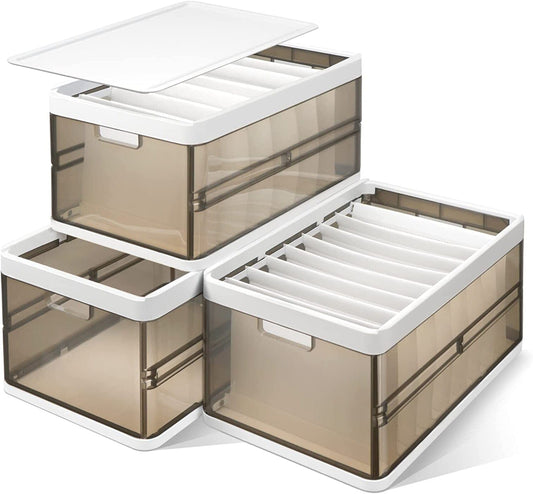 Frendorf | 3-Pack: Faltbare Aufbewahrungsbox mit Deckel Stapelbarer Kunststoff Kleiderschrank Organizer