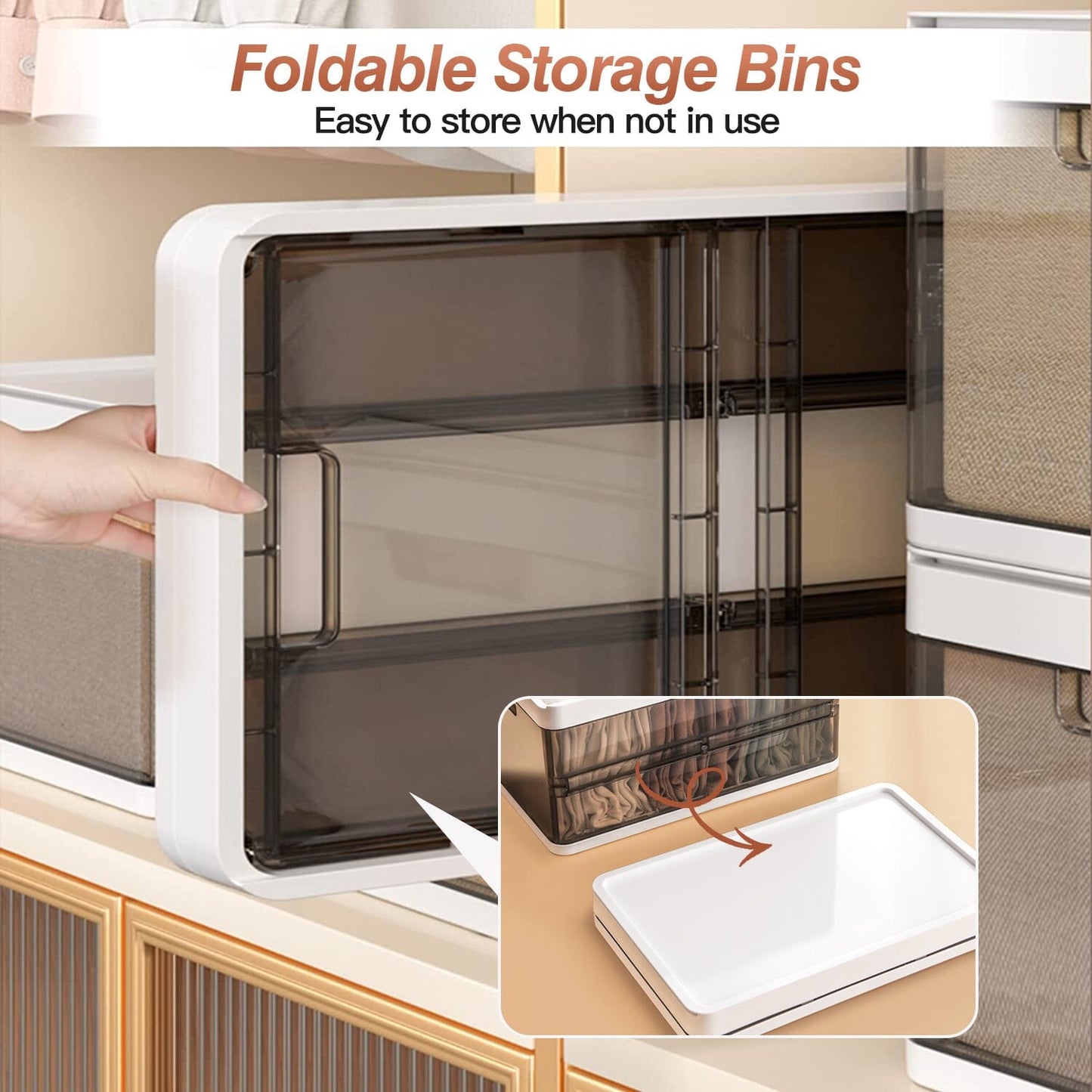 Frendorf | 3-Pack: Faltbare Aufbewahrungsbox mit Deckel Stapelbarer Kunststoff Kleiderschrank Organizer
