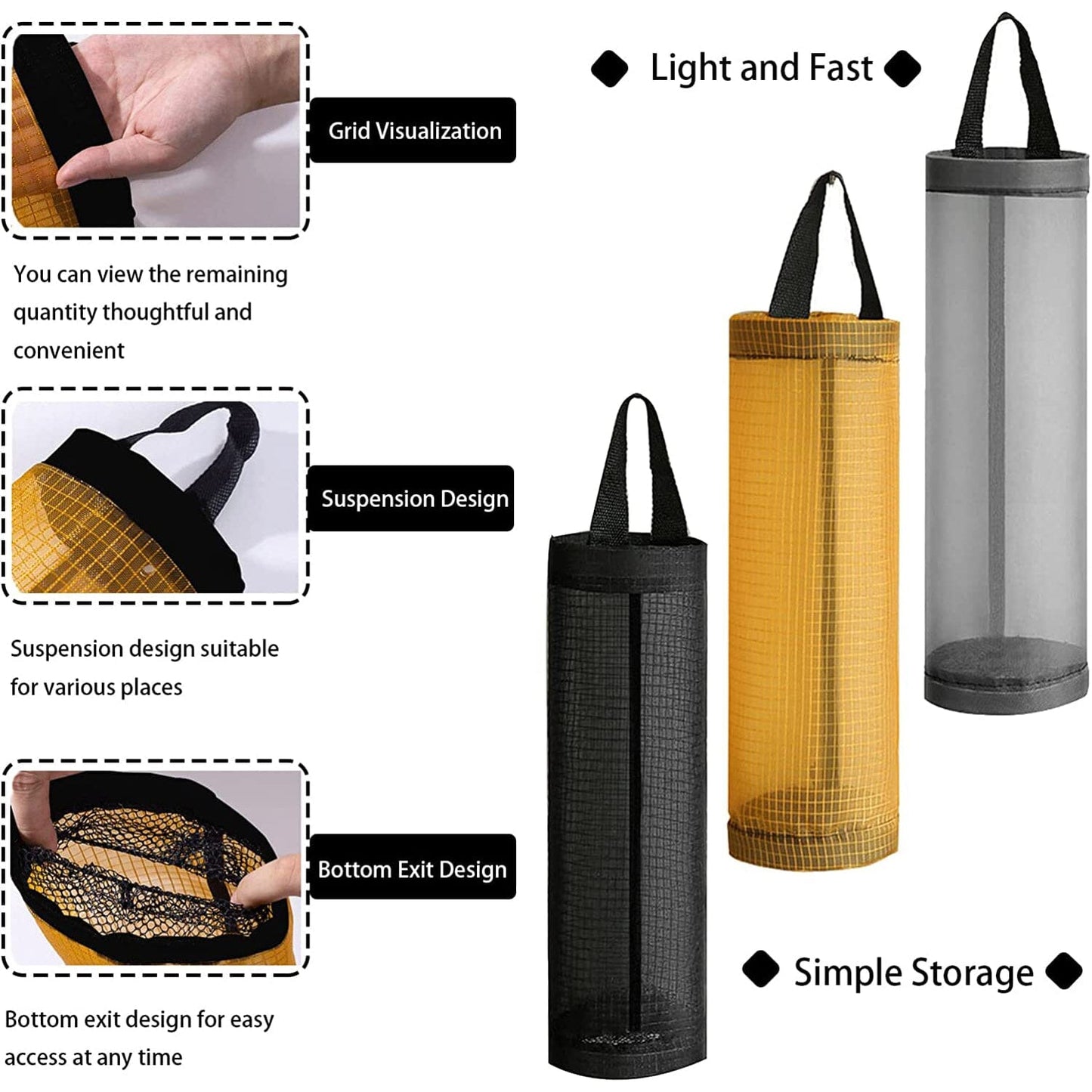 Frendorf | 3er-Pack: Plastiknetz-Einkaufstaschenhalter