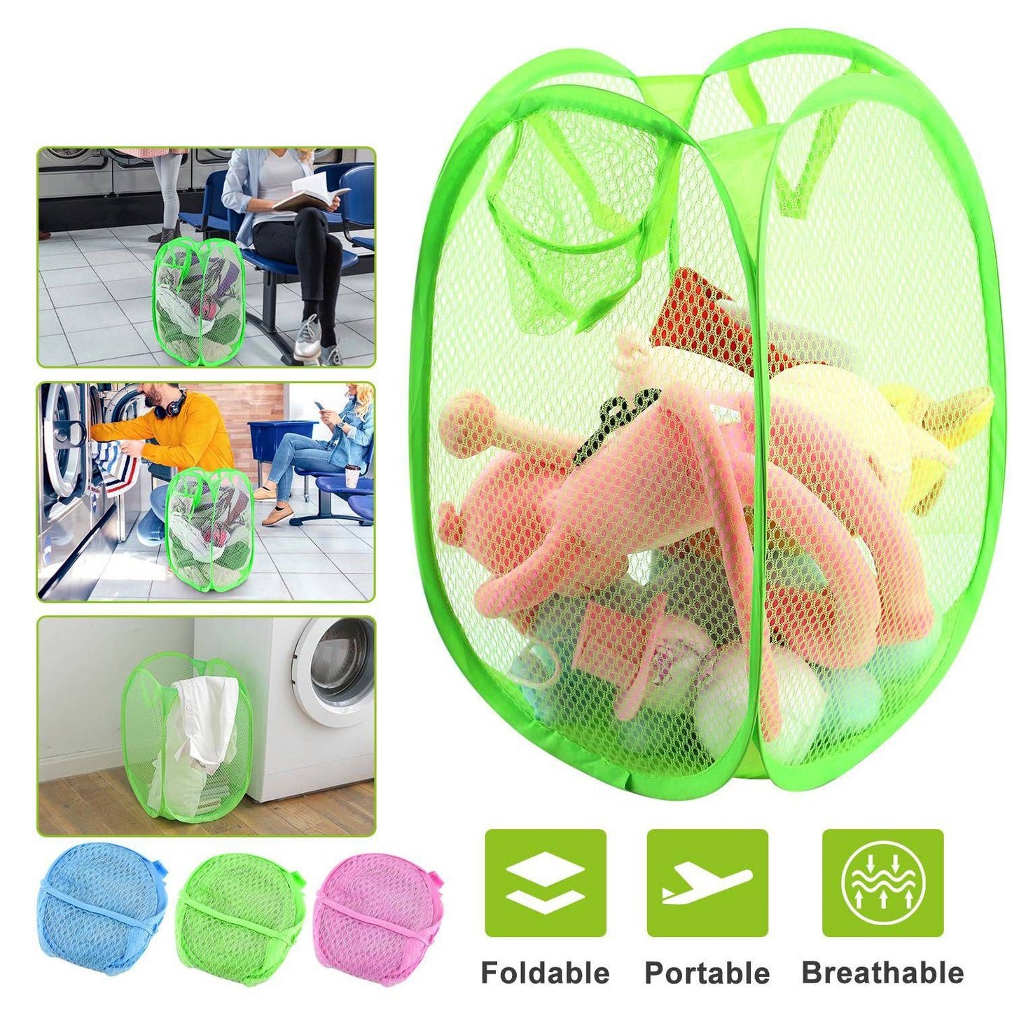 Frendorf | 3-Pack: Pop-Up Wäschekörbe Faltbar