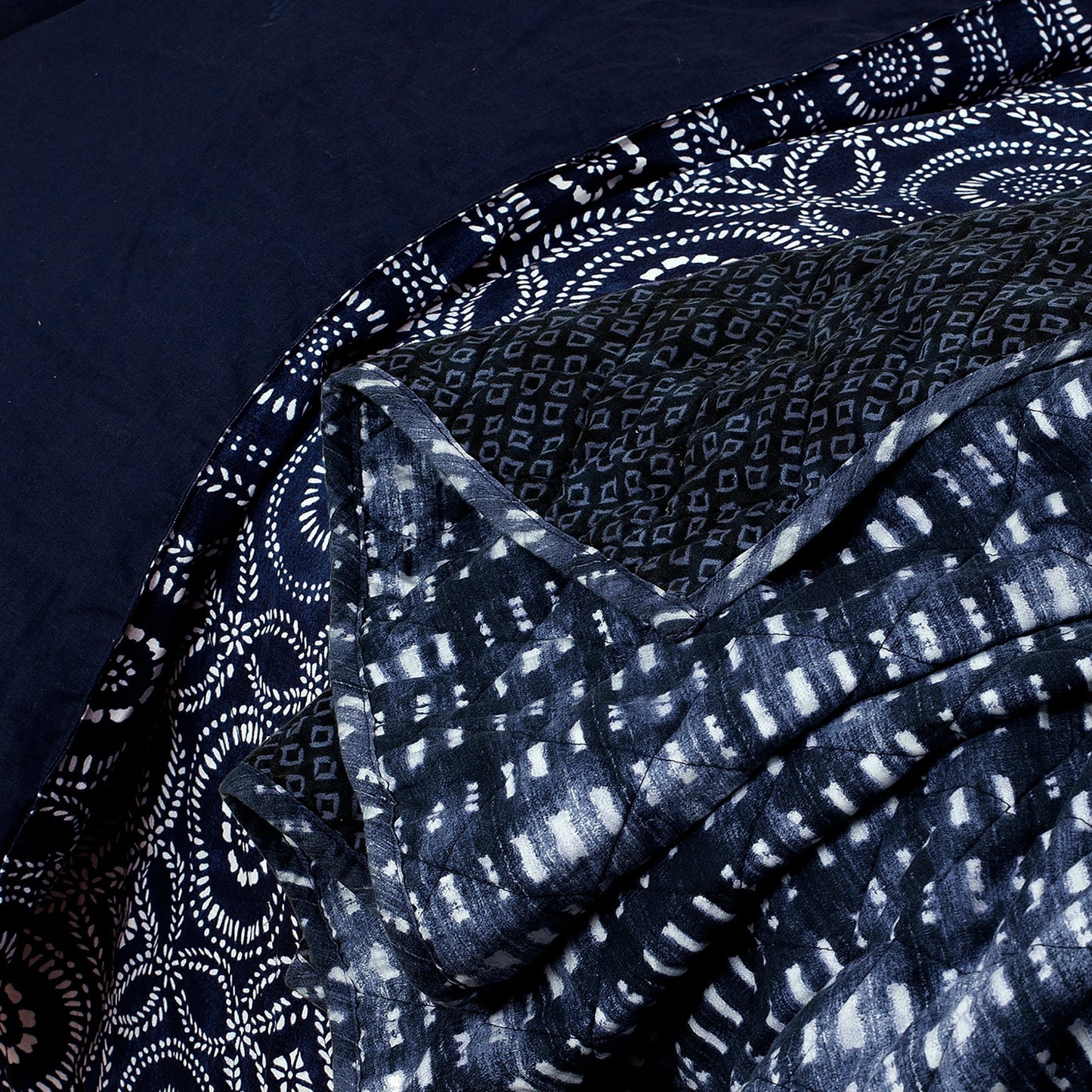 Frendorf | 3-teilige: Global Indigo Mudcloth Baumwoll Quilt Set