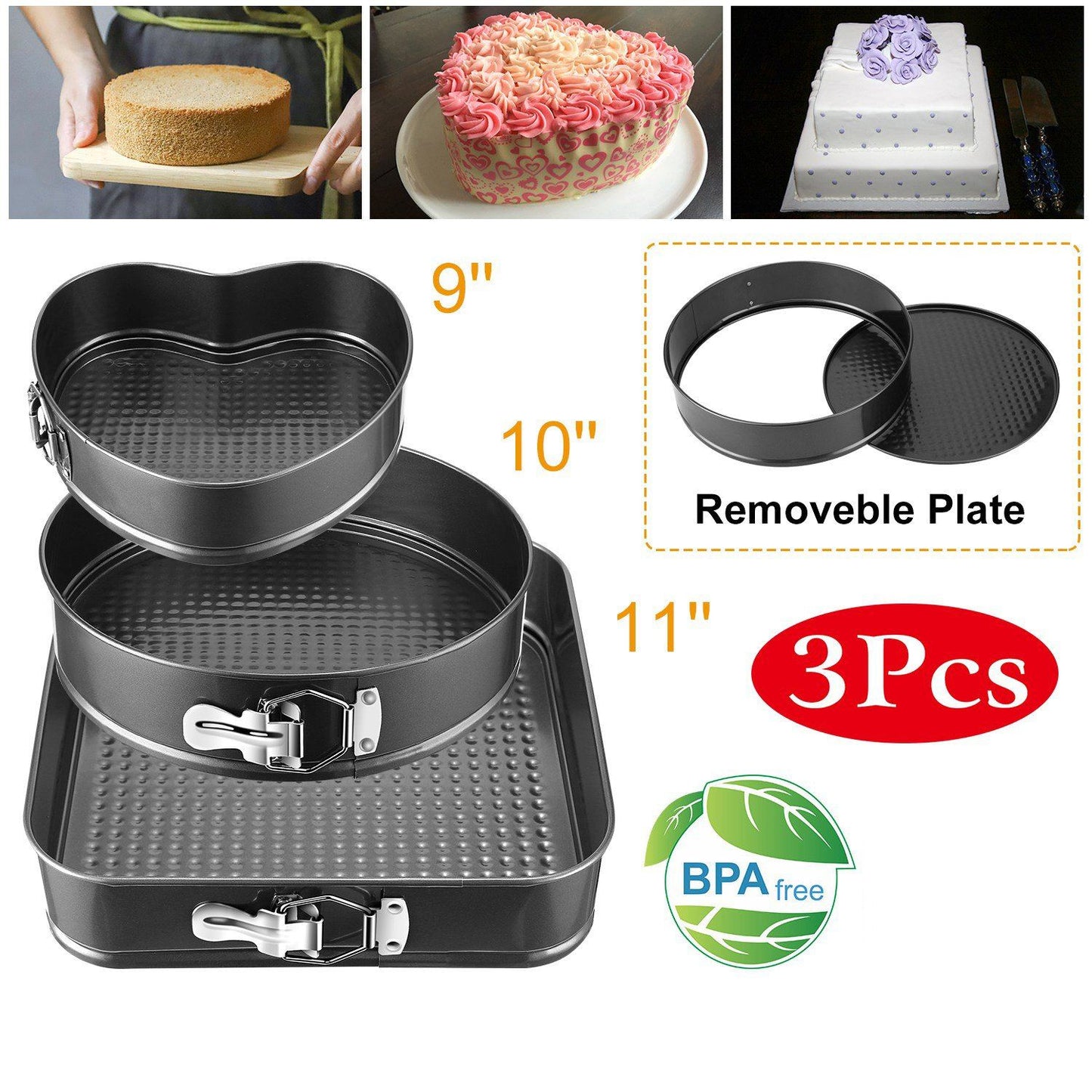 Frendorf | 3-teilig: Antihaft-Springform-Kuchenformen-Set mit abnehmbarem Boden