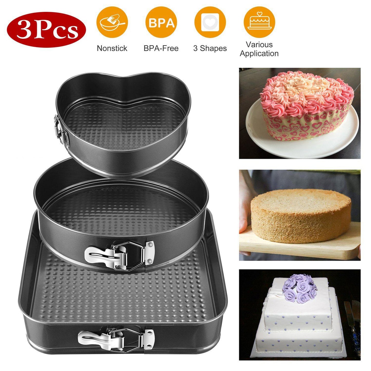 Frendorf | 3-teilig: Antihaft-Springform-Kuchenformen-Set mit abnehmbarem Boden