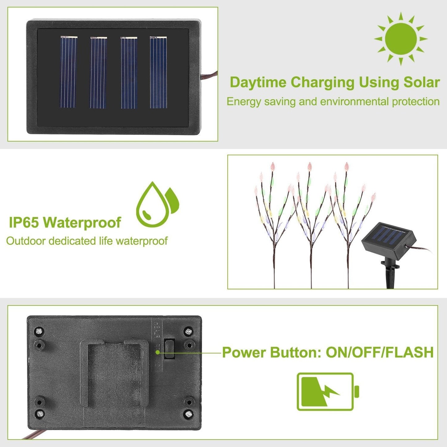 Frendorf | 3-teilige Set: 60 LED Solar Gartenlichter Baumzweig Blattform Lampe