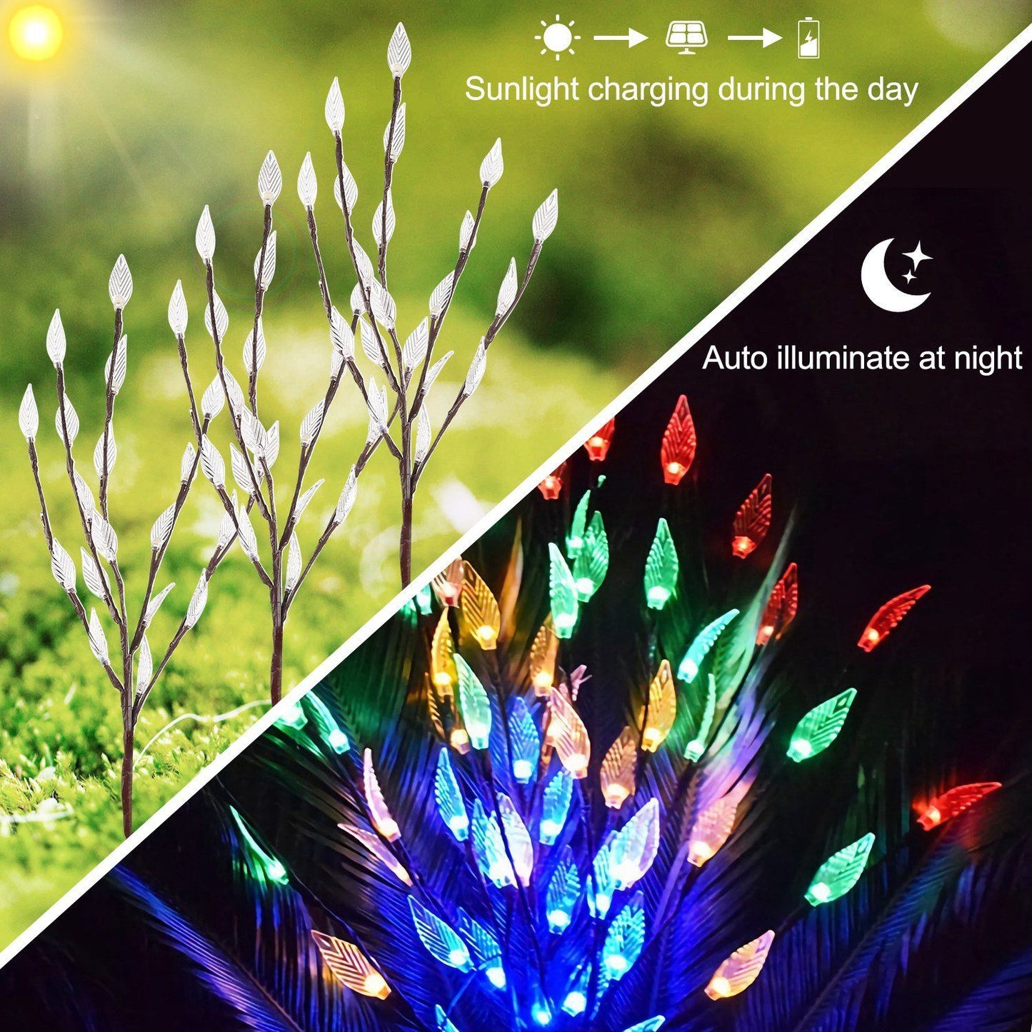 Frendorf | 3-teilige Set: 60 LED Solar Gartenlichter Baumzweig Blattform Lampe