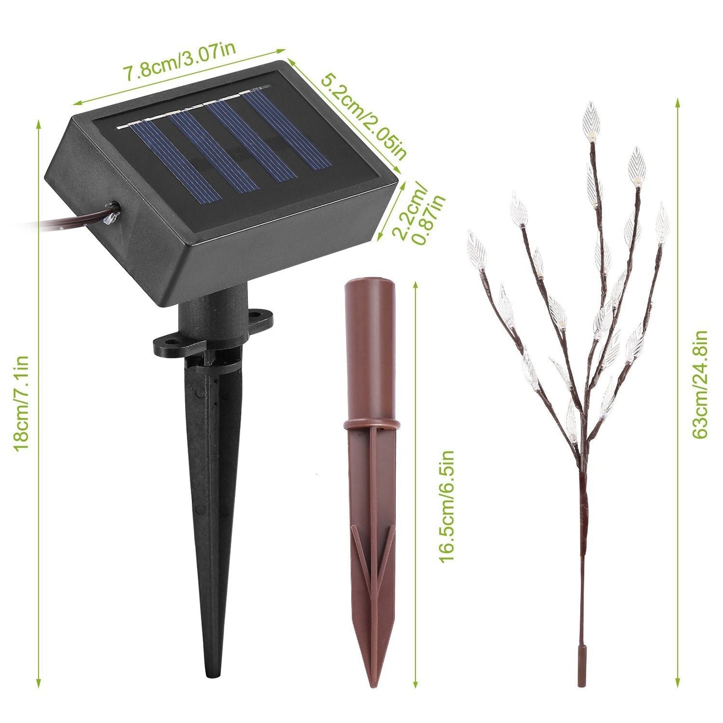 Frendorf | 3-teilige Set: 60 LED Solar Gartenlichter Baumzweig Blattform Lampe