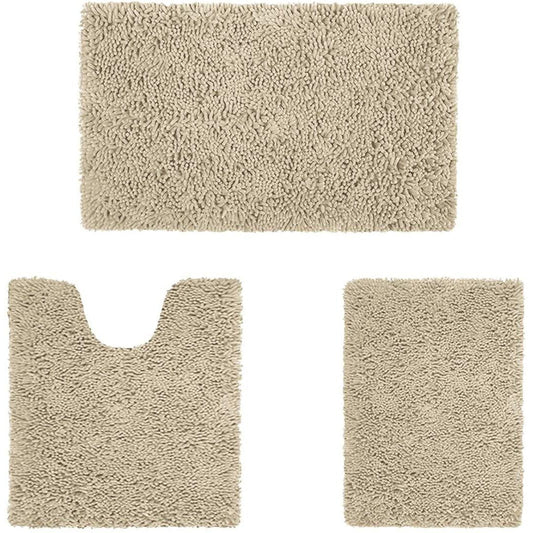 Frendorf | 3-teiliges Set: Badezimmerteppichset ultraweich, rutschfest und saugfähig Chenille