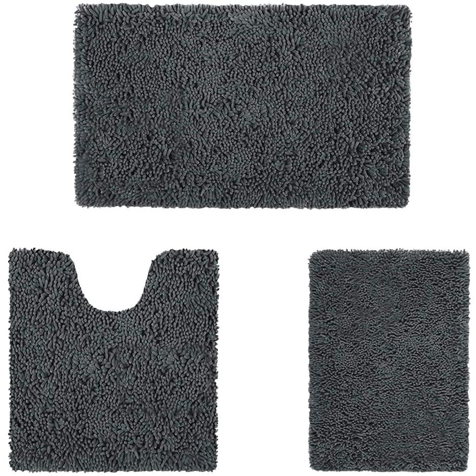 Frendorf | 3-teiliges Set: Badezimmerteppichset ultraweich, rutschfest und saugfähig Chenille