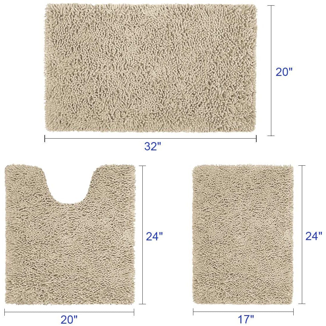Frendorf | 3-teiliges Set: Badezimmerteppichset ultraweich, rutschfest und saugfähig Chenille