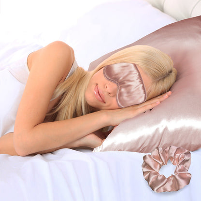 Frendorf | 3-teilige: Superweiches Luxus-Satin-Gesichts- und Haarkissenbezug, Augenmaske und Haargummi