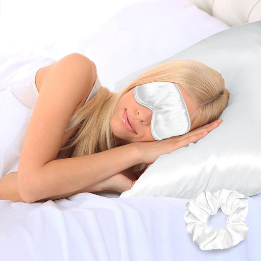 Frendorf | 3-teilige: Superweiches Luxus-Satin-Gesichts- und Haarkissenbezug, Augenmaske und Haargummi