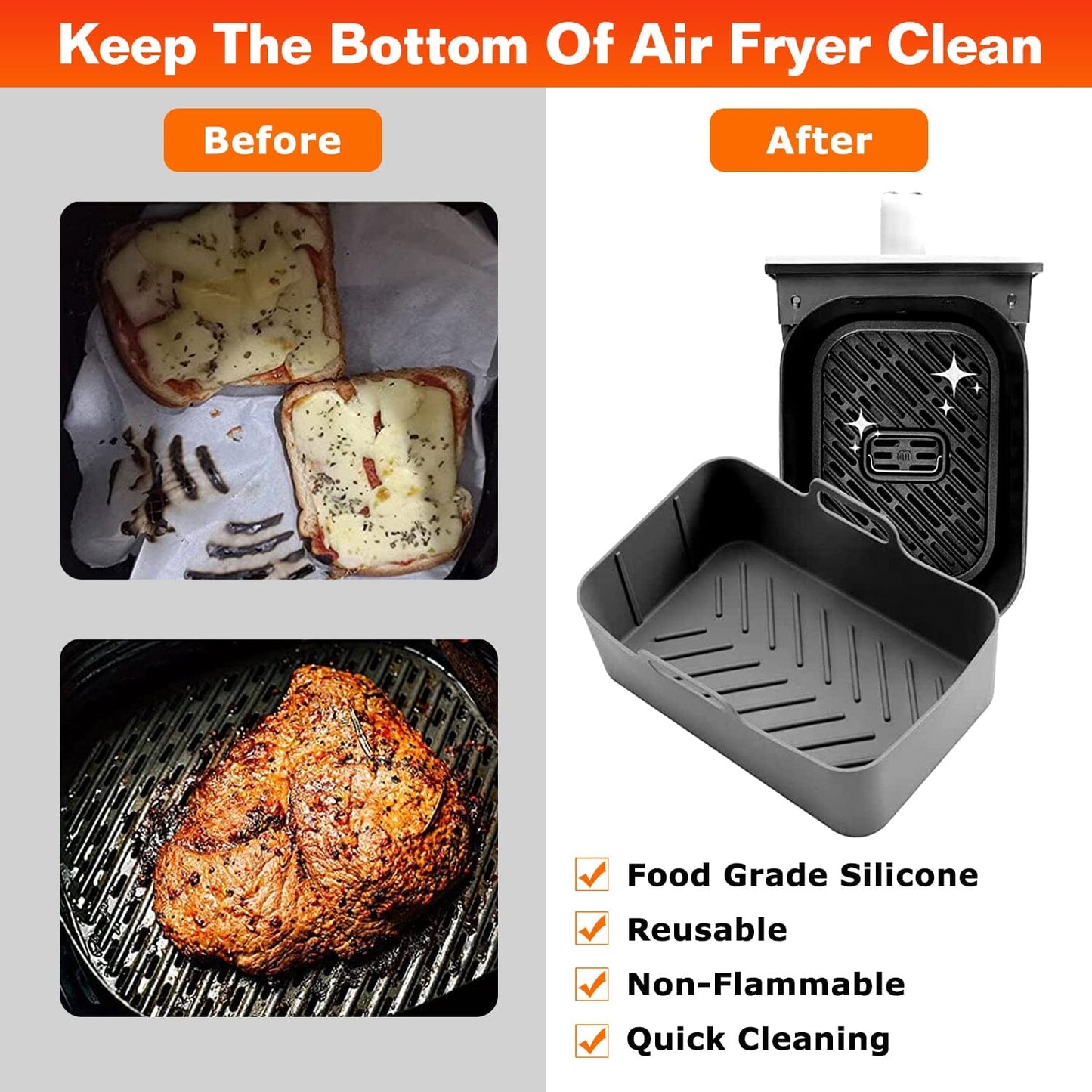 Frendorf | 3-teilig: Wiederverwendbare faltbare Air Fryer Silikon-Topf für 4+ Quart Air Fryer Ofen