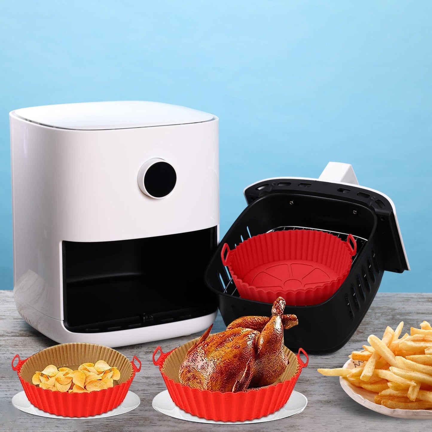Frendorf | 3-teilig: Wiederverwendbare faltbare Air Fryer Silikon-Topf für 4+ Quart Air Fryer Ofen