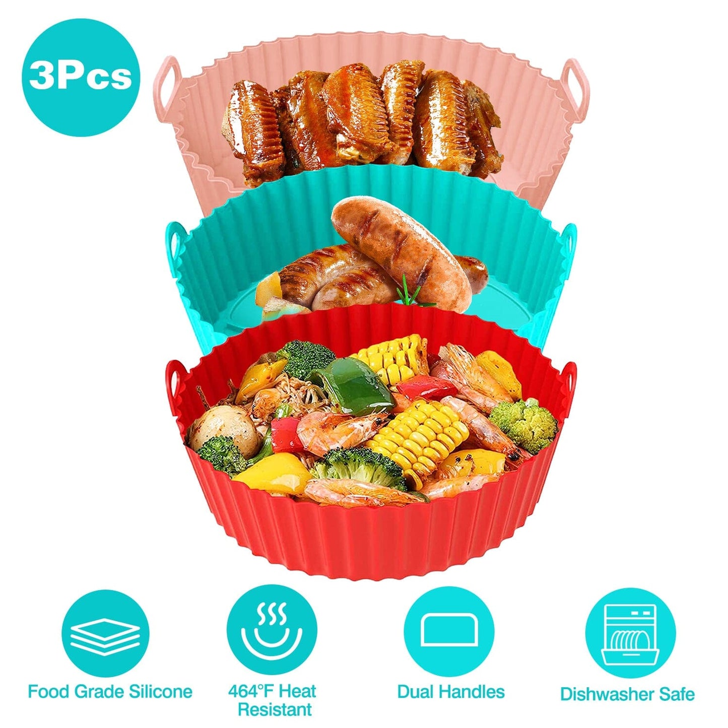 Frendorf | 3-teilig: Wiederverwendbare faltbare Air Fryer Silikon-Topf für 4+ Quart Air Fryer Ofen