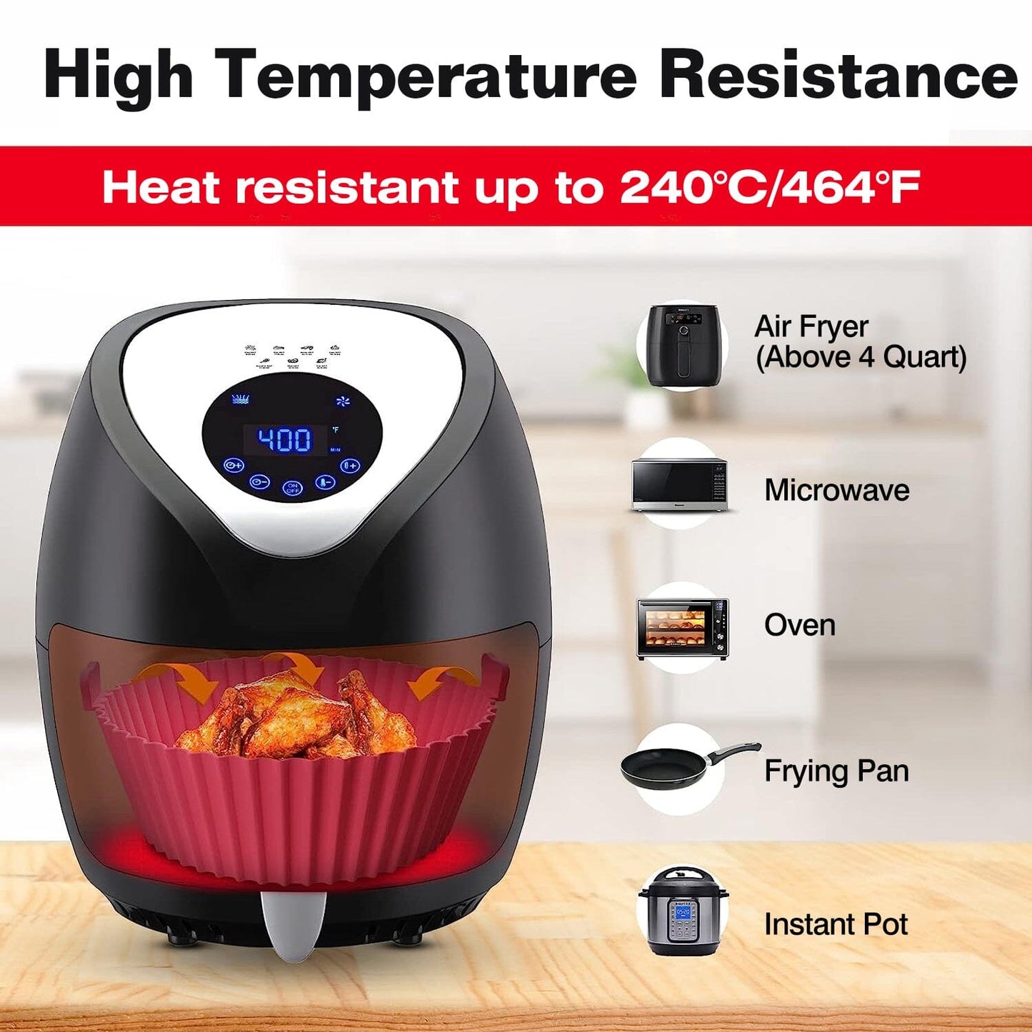 Frendorf | 3-teilig: Wiederverwendbare faltbare Air Fryer Silikon-Topf für 4+ Quart Air Fryer Ofen