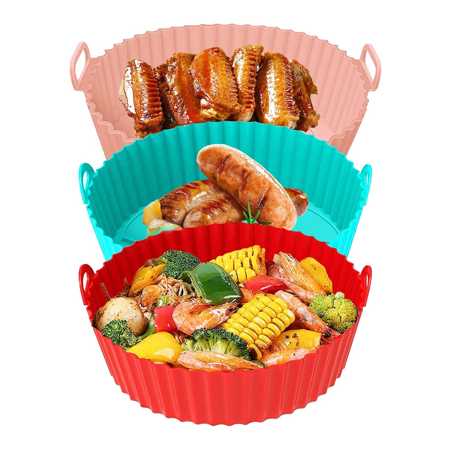 Frendorf | 3-teilig: Wiederverwendbare faltbare Air Fryer Silikon-Topf für 4+ Quart Air Fryer Ofen