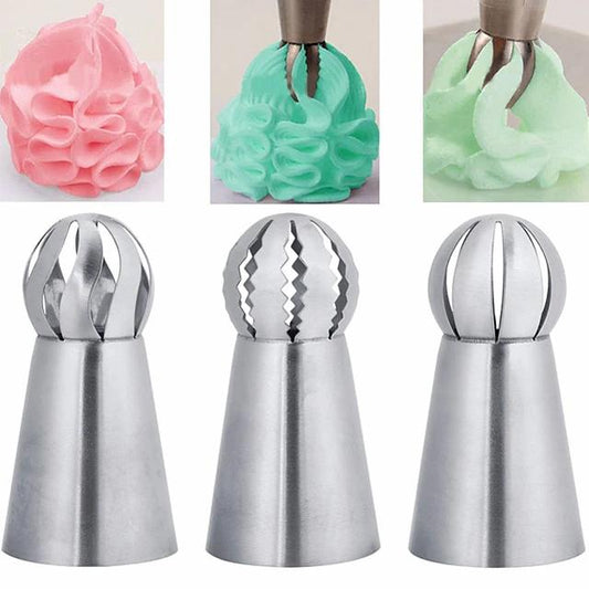 Frendorf | 3-Teile: Russische Edelstahlspitzen Tulpenkugel Spritzbeutel Sahne Buttercreme Verzierung Spritzdüsen