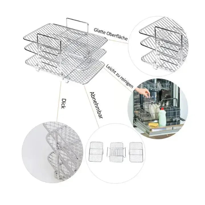Frendorf | 3-stufiges Edelstahl-Luftfritteusen-Rack für vielseitiges Garen