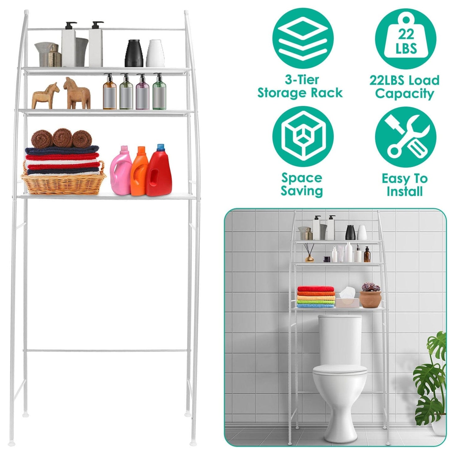 Frendorf | 3-stufiges Badezimmer Regalsystem über der Toilette