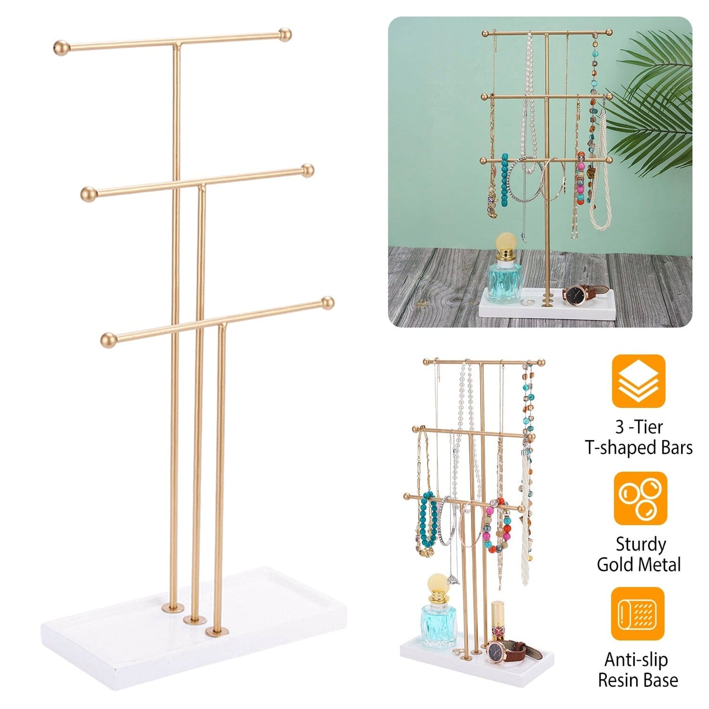 Frendorf | 3-Tier Gold Metall Tisch Schmuckbaum Ständer