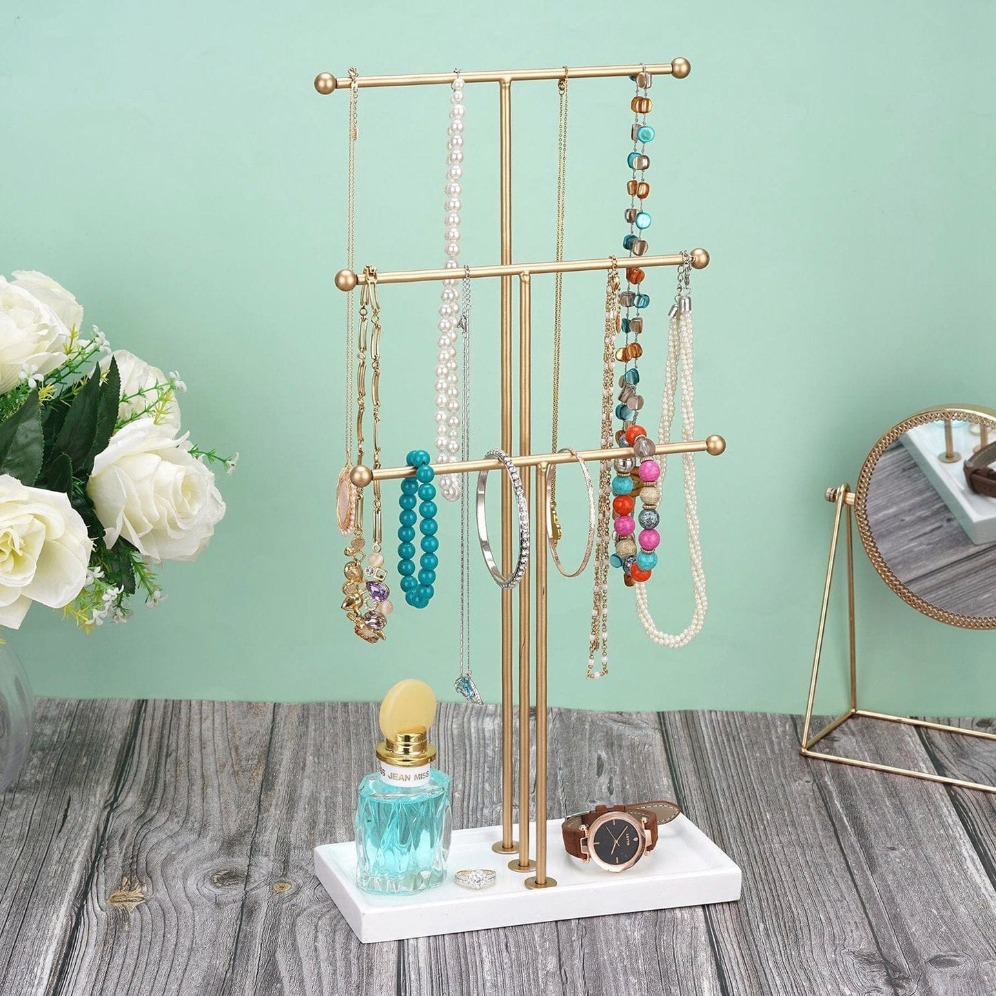 Frendorf | 3-Tier Gold Metall Tisch Schmuckbaum Ständer