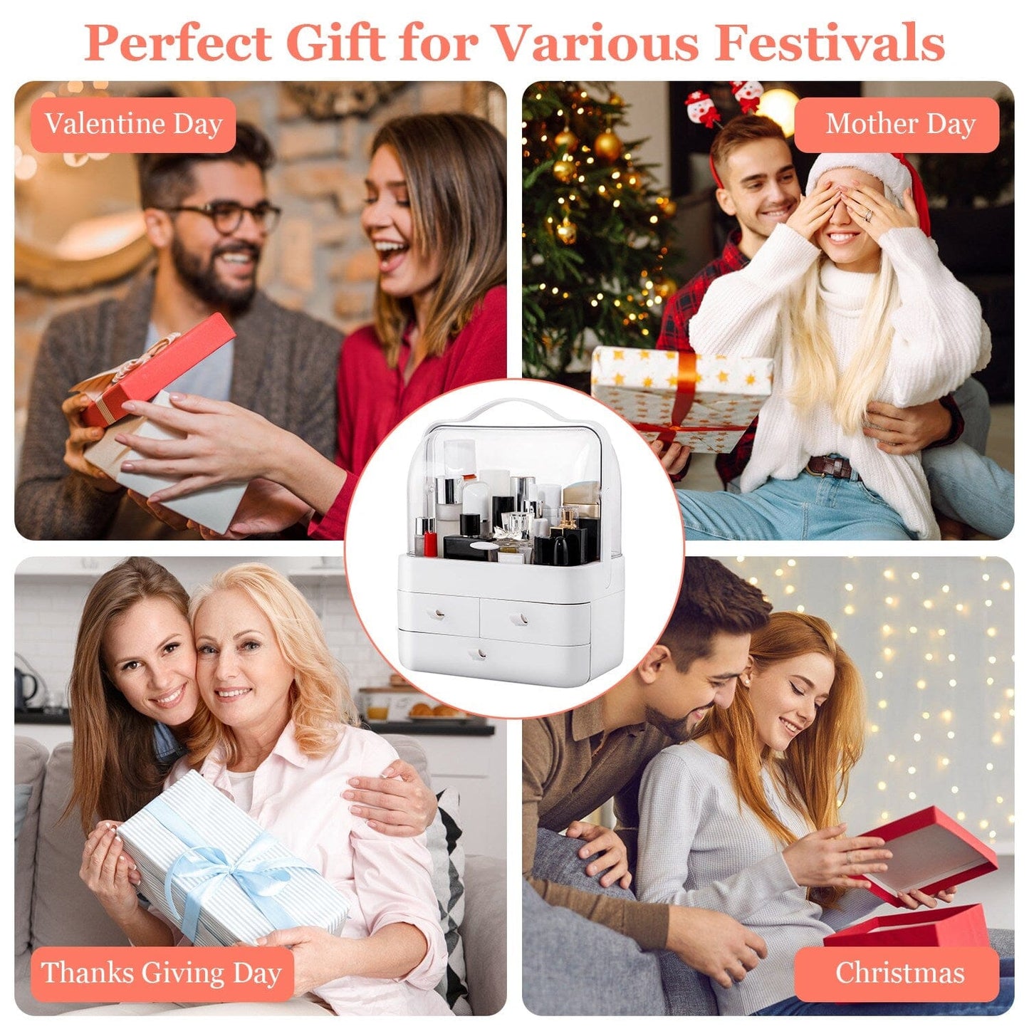 Frendorf | 3-stufige Makeup-Organizer Kosmetikaufbewahrungsbox mit staubdichtem wasserdichtem Deckel